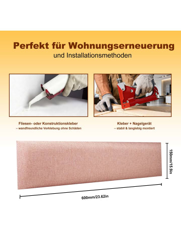 4er-Set Wandkissen Leinen 15x60cm 3D Gepolsterte Wandpaneele in Rosa