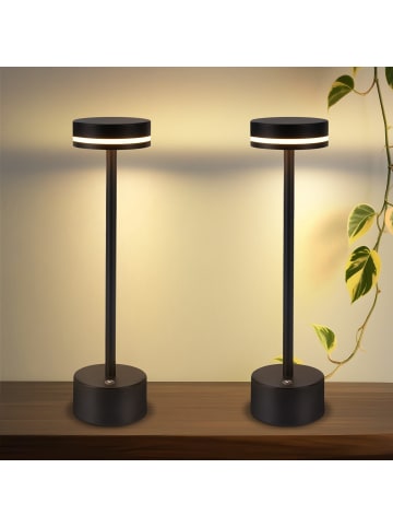 2er-Set Tischleuchte LED in schwarz Akku Kabellos Touch Dimmbar H 31.5cm
