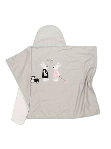 Badetuch mit Kapuze "HASENFREUNDE & Co." in Grau/Weiß - (L) 72 x (B) 95cm