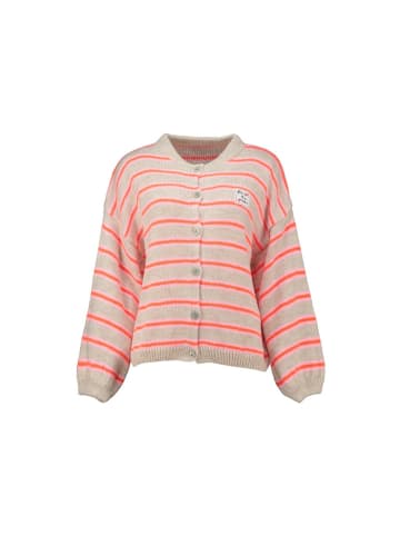 Pullover in beige-neon orange stripe