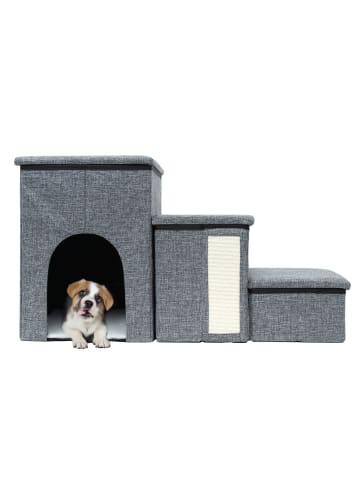 Faltbare Hundetreppe Katzentreppe mit 3 Stufen 72 x 32.5x 43 cm in Grau