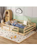ABRIHOME Kinderbett in Natur mit 4 Seiten Gitter Kiefernholz ohne Lattenrost 140 x 200cm