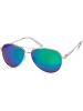 styleBREAKER Piloten Sonnenbrille in Silber / Grün verspiegelt
