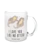 Mr. & Mrs. Panda Teeglas Otter Hände halten mit Spruch in Transparent