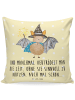 Mr. & Mrs. Panda Kissen 40x40 Fledermaus Zauberer mit Spruch in Gelb Pastell