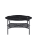 SalesFever Couchtisch Ø84 cm Glasplatte Marmoroptik mit Ablage und Metallgestell in Schwarz