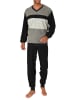 NORMANN Frottee Schlafanzug langarm Bündchen Blockstreifen - 75373 in anthrazit-melange