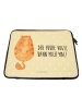 Mr. & Mrs. Panda Laptop Tasche Katze Frühaufsteher mit Spruch in Gelb Pastell