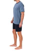 NORMANN Kurzarm Schlafanzug Shorty Pyjama Minimalprint in blau