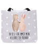 Mr. & Mrs. Panda Tote Bag Bär und Hase Umarmen mit Spruch in Grau Pastell