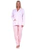 NORMANN Pyjama langarm Schlafanzug zum durchknöpfen Single Jersey in rosa