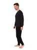 NORMANN Langarm Schlafanzug Pyjama Bündchen Minimalprint in schwarz
