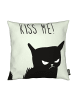 Juniqe Kissen "Kiss Me Cat" in Grau & Schwarz