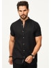 behype Kurzarmhemd - als Sommerhemd aus Leinen im Regular-Fit in Schwarz