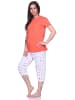 NORMANN Pyjama Schlafanzug T-Shirt Capri Hose und Design - 79882 in apricot