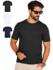 DAILY COTTON T-Shirt - BASETEEO 3er Pack Rundhals O-Neck in Schwarz_Navy_Weiß