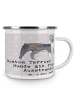 Mr. & Mrs. Panda Emaille Tasse Boston Terrier mit Spruch in Grau Pastell