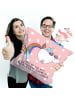 Mr. & Mrs. Panda 40x40 Kissen Einhorn Pegasus mit Spruch in Rot Pastell