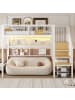 ABRIHOME Multifunktional Etagenbett 90*200 Hochbett mit LED und Stauraum, Weiß