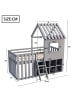 ABRIHOME Kinderbett in Grau 90x200 cm mit Dach Fenster Leiter und Stauraum ohne Matratze