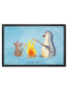Mr. & Mrs. Panda Gummimatte Pinguin Lagerfeuer ohne Spruch in Eisblau