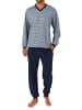 NORMANN Schlafanzug Pyjama Bündchen grafischen Streifenlook - 75335 in hellblau