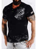 Rusty Neal V-Neck T-Shirt Verwaschen mit Seitlichem Logo Print in Schwarz