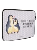 Mr. & Mrs. Panda Laptophülle Pinguine Einschlafen mit Spruch in Grau Pastell