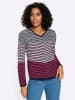 Sieh an! Langarm-Pullover in mauve-marine-geringelt