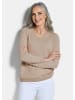 GOLDNER Strickpullover Baumwollpullover mit V-Ausschnitt in beige