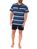 NORMANN Shorty Pyjama kurzarm Schlafanzug Streifen Knopfleiste am Hals - 53243 in blau