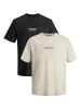 Jack & Jones 2-er Set Logo T-Shirt Kurzarm Shirt JORVESTERBRO in Schwarz-Beige