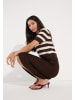 More & More schmaler, gestreifter Kurzarm-Polo-Pullover in brown/cream