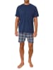 NORMANN Schlafanzug kurzarm Shorty mit karierter Jersey Hose - 86226 in navy