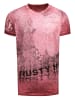 Rusty Neal Vintage Biker T-Shirt mit Skull All Over Print, Oil Wash & Raw Edge in Weinrot