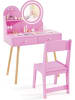 COSTWAY Kinder Schminktisch Set mit Beleuchtung ab 3 Jahren in Rosa