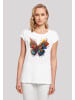 F4NT4STIC Extended Shoulder T-Shirt Schmetterling Blumen in weiß