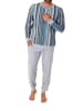NORMANN Pyjama Schlafanzug Streifen Bündchen und Knopfleiste - 67007 in blau