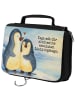 Mr. & Mrs. Panda Make-Up Tasche Pinguin umarmen Design mit Spruch in Weiß
