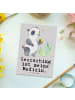 Mr. & Mrs. Panda Postkarte Panda Geocaching mit Spruch in Grau Pastell
