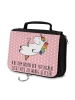 Mr. & Mrs. Panda Kosmetiktasche Einhorn Blümchentail mit Spruch in Rot Pastell