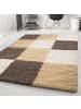 KADIMA DESIGN Teppich Hochflor Karo Polypropylen Wohnzimmer Shaggy in Mokka