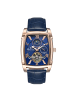 Heritor Valentin Lederarmbanduhr mit Datumsanzeige in Rose Gold/Blue