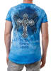 Rusty Neal V-Neck T-Shirt mit Front & Back Prints in Petrol