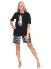 NORMANN Kurzarm Schlafanzug Pyjama Shorty Tiermotiv - 85173 in schwarz