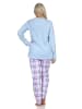 NORMANN Schlafanzug langarm Pyjama karierter Hose Jersey in hellblau