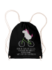 Mr. & Mrs. Panda Jutebeutel Einhorn Radfahrer mit Spruch in Schwarz