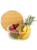 eluno eluno Obstkorb - Brotkorb mit Bambusdeckel, runde Obstschale aus weißem Metall