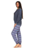NORMANN Frottee Pyjama lang Bündchen Hose gestreift - 48876 in blau-melange