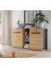 Inn.Furn Sideboard Eiche Artisan und grau, Kommode mit 9 Fächern 130 x 81 cm